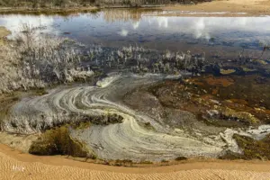 Ein Gezeitentümpel bildet natürliche Muster im Wasser
