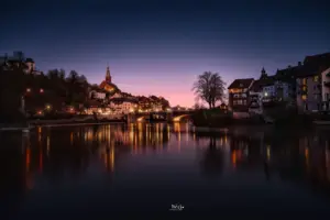 Fantastische Abendstimmung am Rhein bei Laufenburg.
