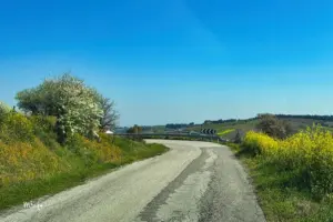 Eine einsame Strasse fürht durch das Hinterland von Basilikata in Italien.