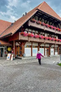 Sehr typisch für die grossen Baunerhäuser in dieser Region ist die üppige Blumenpracht an der Balkonen mit Geranien.